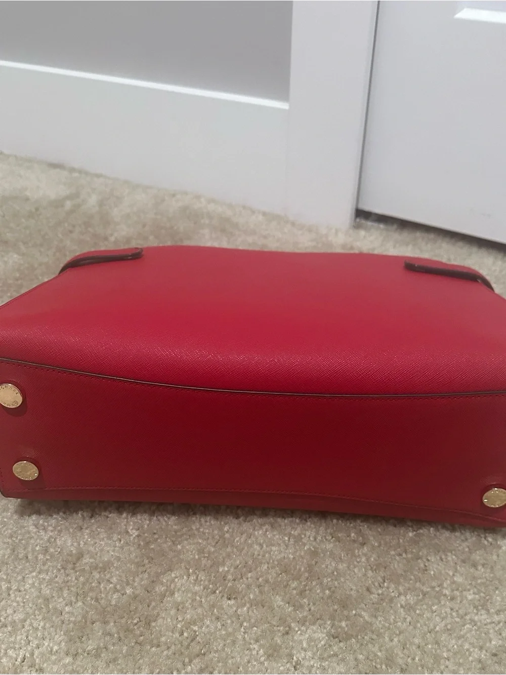 Michael Kors Red Saffiano Satchel with Gold Hardware